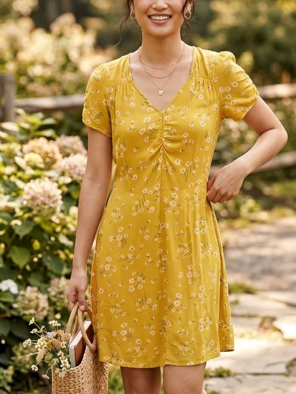 American Eagle Outfitters Mustard Yellow Floral Mini Dress